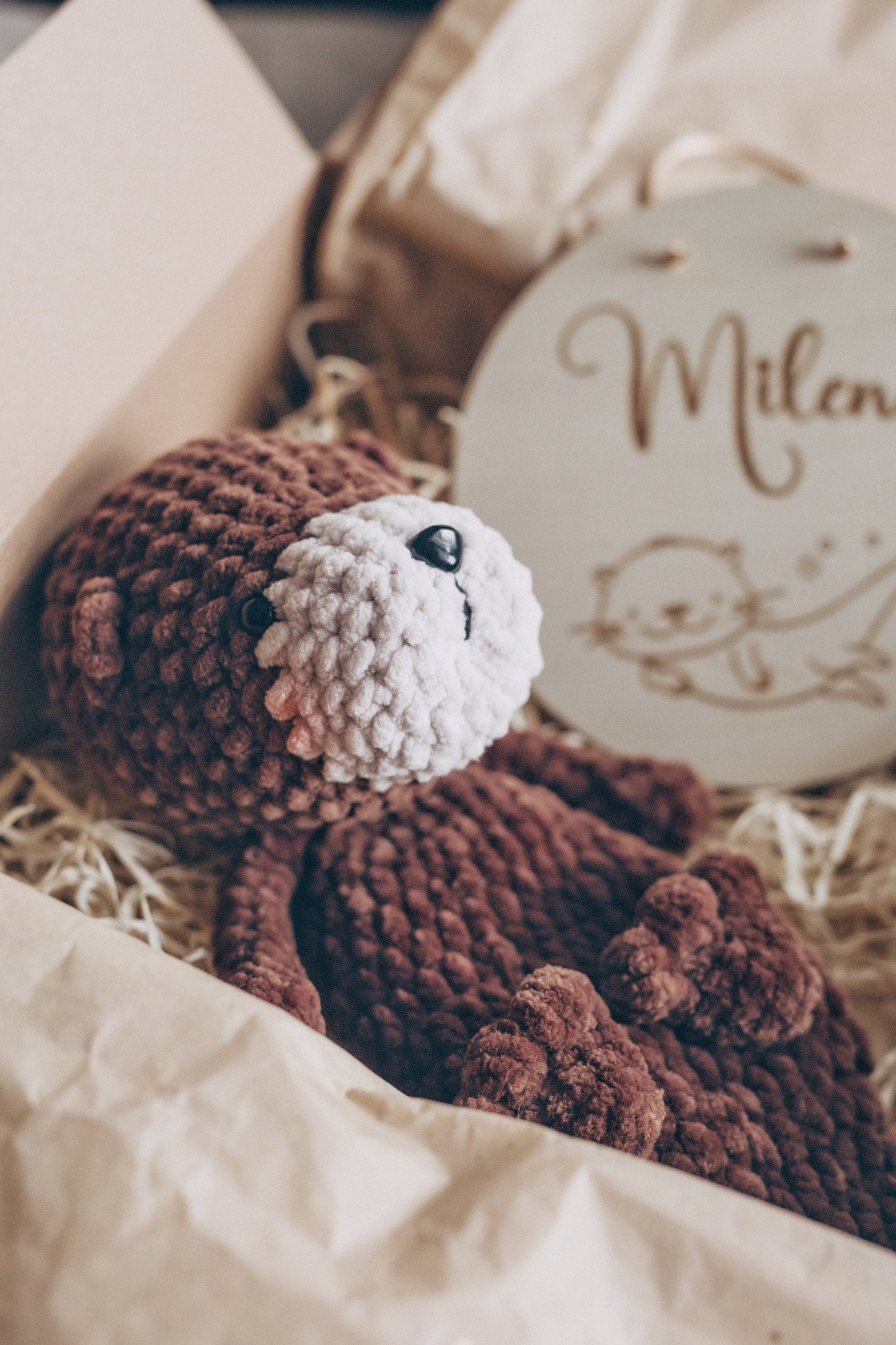 Snuggler Otter & Personalized Wooden Name Sign Gift Box