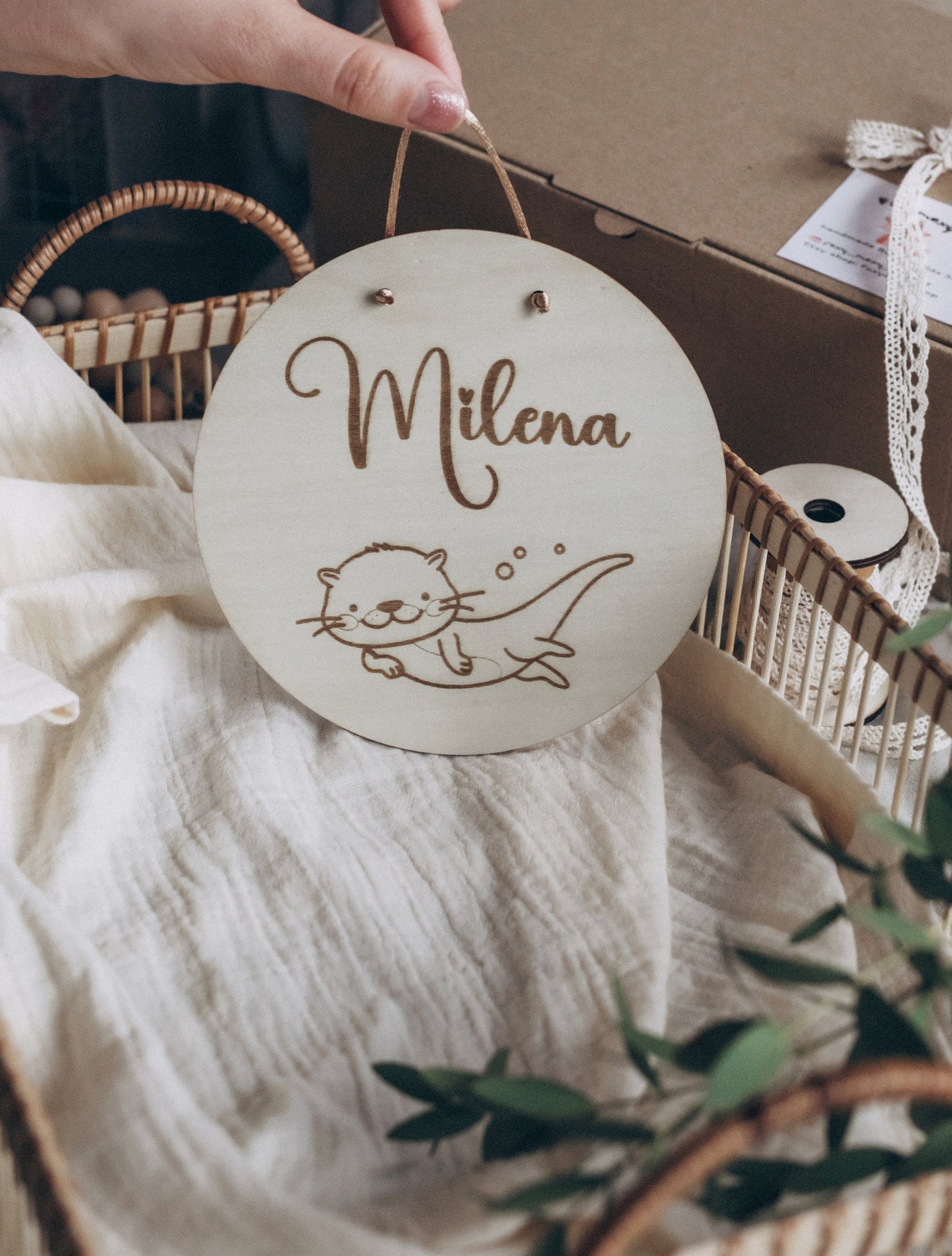 Snuggler Otter & Personalized Wooden Name Sign Gift Box