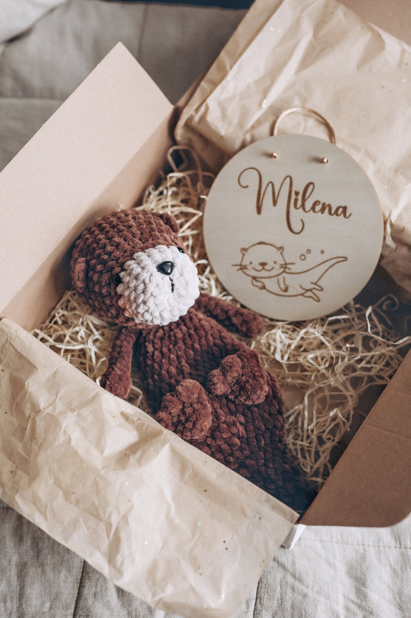 Snuggler Otter & Personalized Wooden Name Sign Gift Box