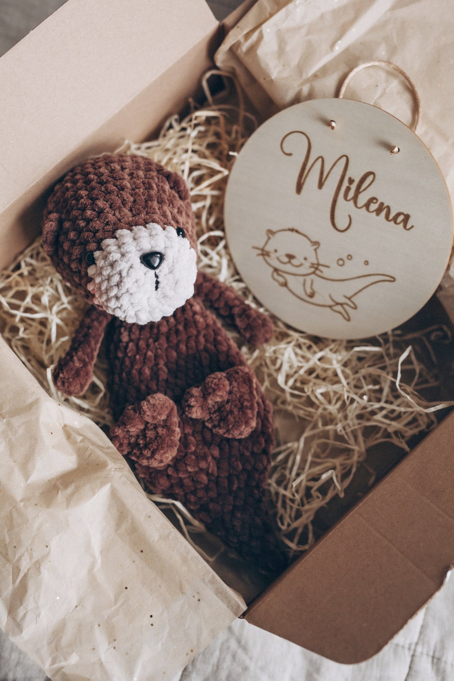 Snuggler Otter & Personalized Wooden Name Sign Gift Box